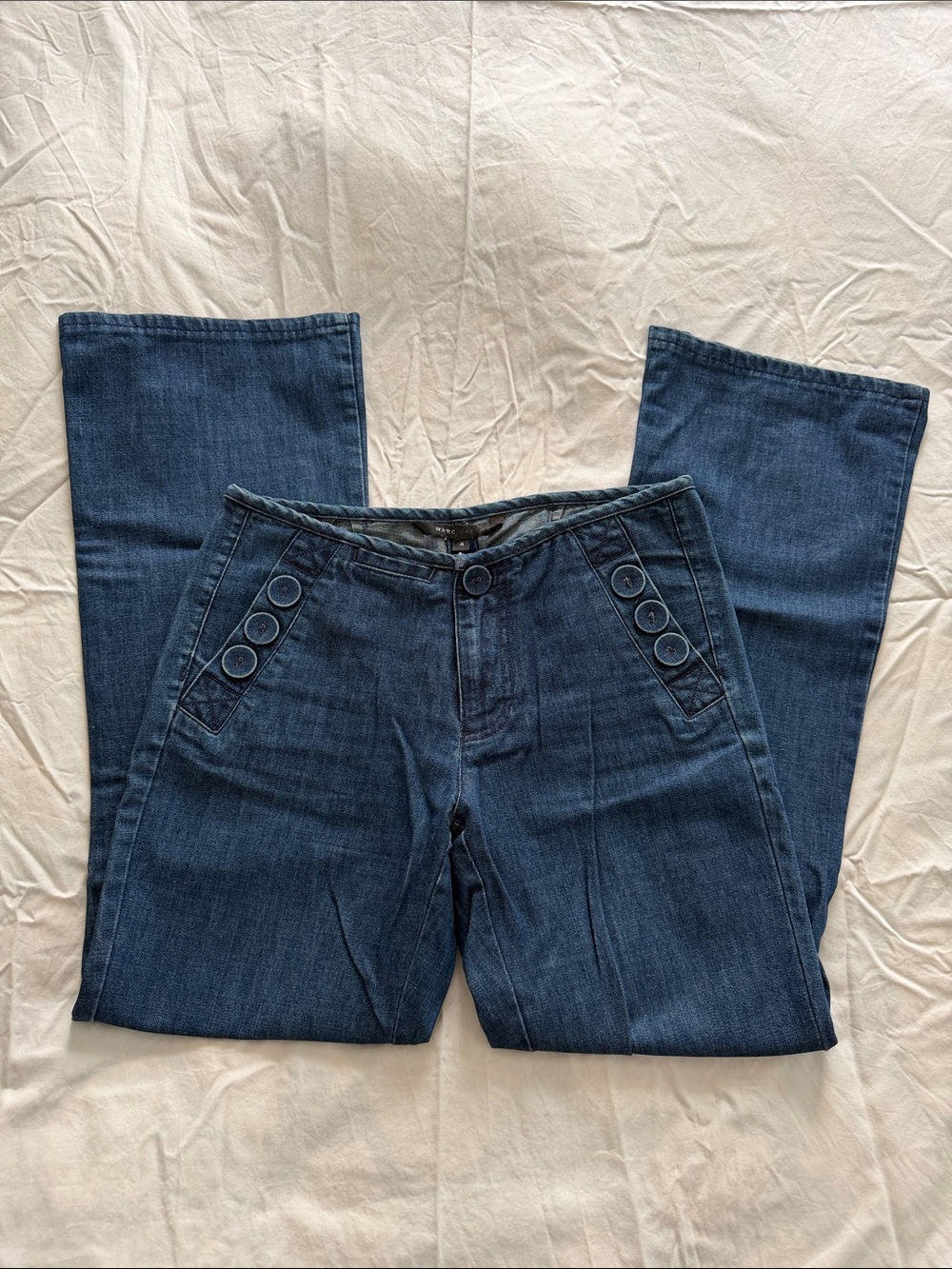 Marc Jacobs Indigo Flare Jeans with Button Trim